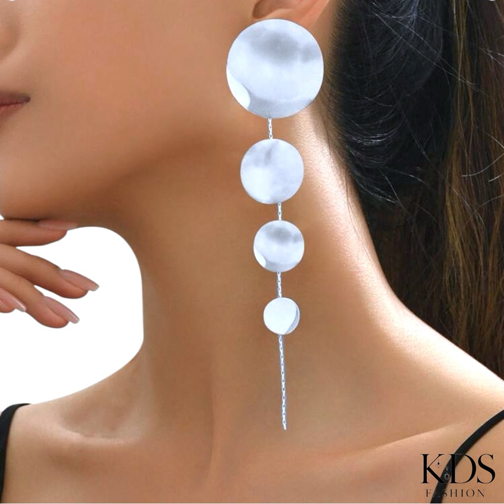 Modern Large Circle Geometric Shape Silver Stud Earrings Nwt